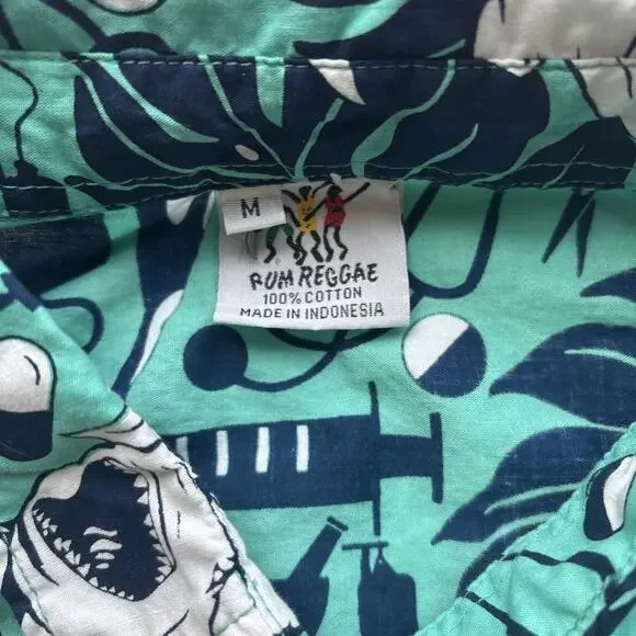 Rum Reggae Medical Shark Orca Shirt Mens Medium Teal Cotton Excellent Condition - Picture 2 of 16